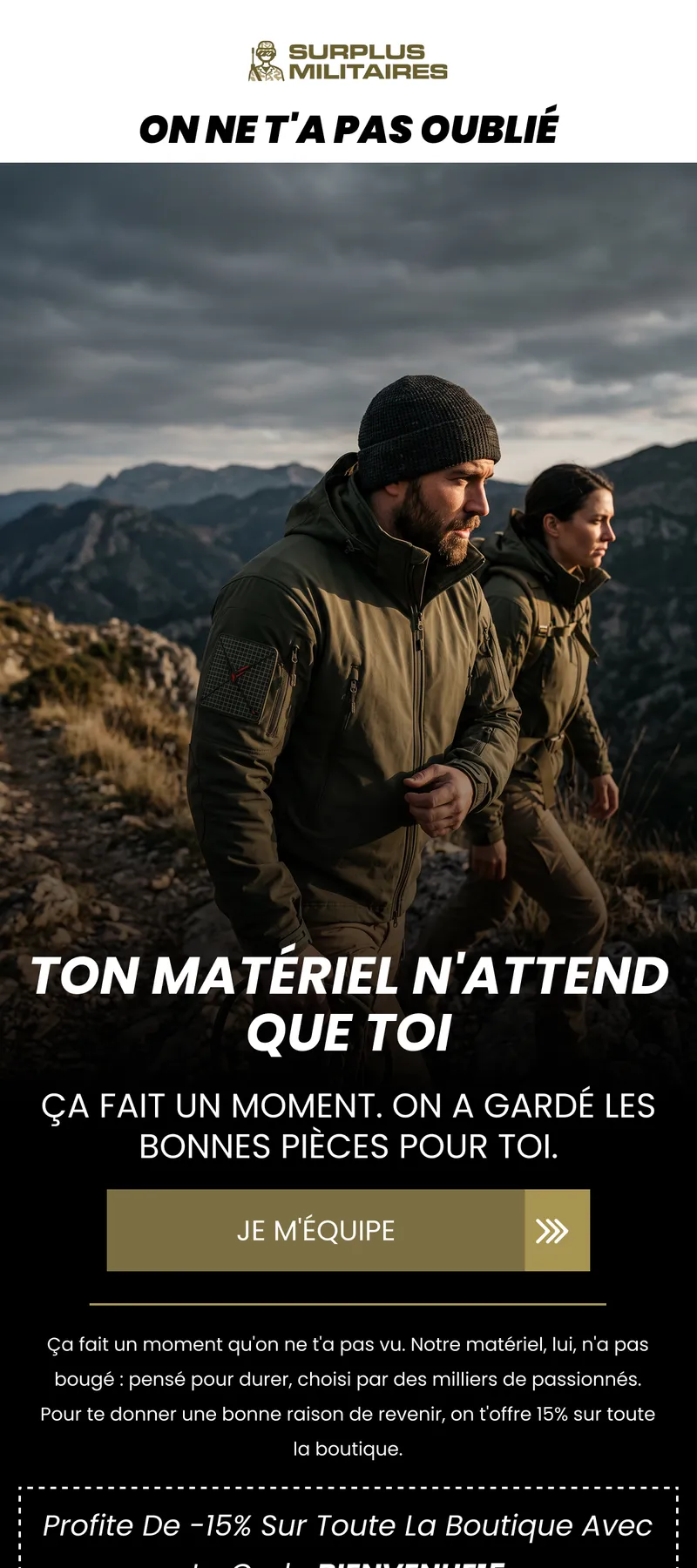 Surplus Militaire outdoor email campaign