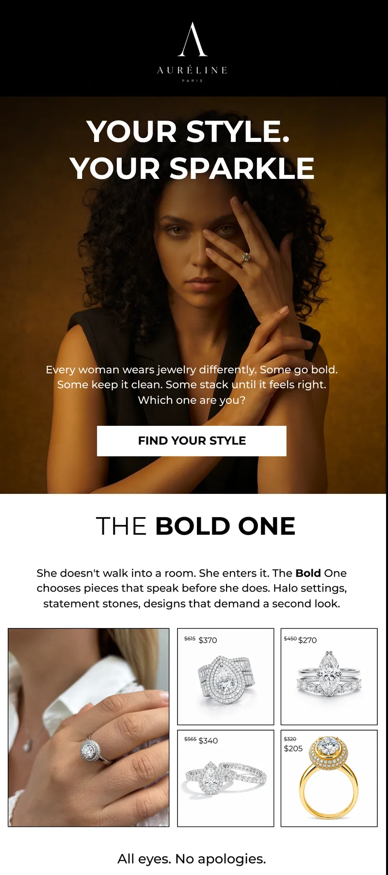 Aureline jewelry style email campaign